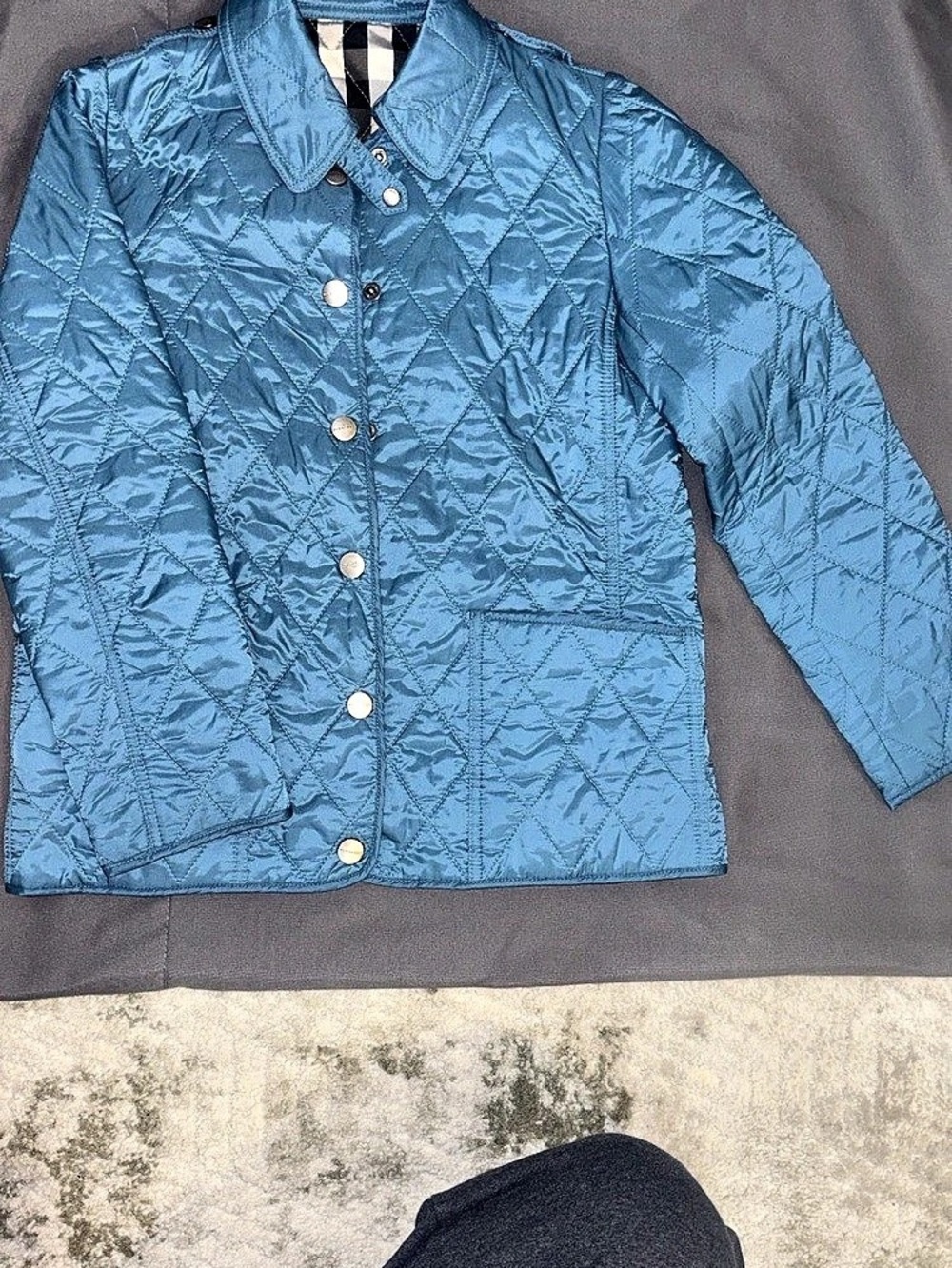 Burberry Quilted Plaid Lined Jacket in Blue
